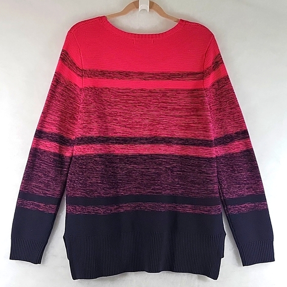 LIZ CLAIBORNE Ombre Hot Pink to Navy Blue Rounded Neckline Long Sleeve Sweater L - Picture 7 of 7